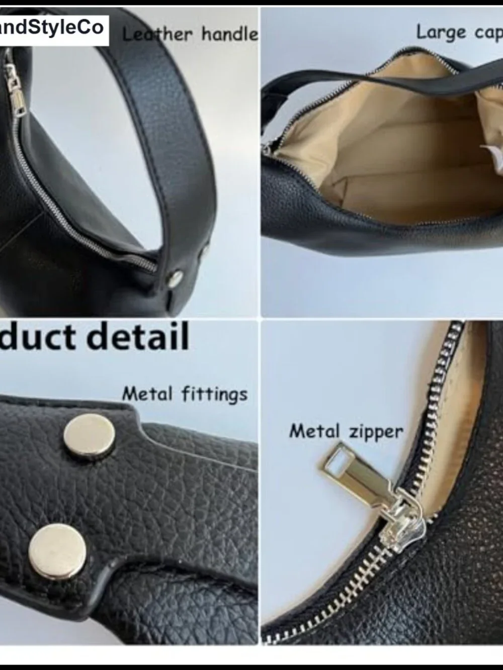 PU Leather Hobo Shoulder Bag Zipper Closure Top Handle Tote Clutch